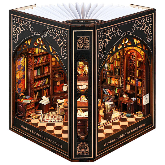 Book Nook Kit with Nightlight – Type-C and Battery Powered DIY Bookshelf Decor, Perfect for Home and Office Gift（Classical Library）