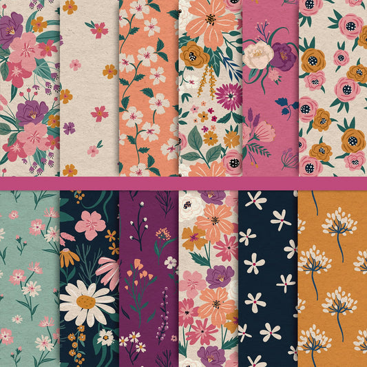 Whaline 24 Sheet Spring Floral Pattern Paper Pack 12 Designs Vintage Scrapbook Papers Double-Sided Collection Decorative Craft Paper for Card Making Scrapbook Photo Album Decor, 11.8 x 11.8inch