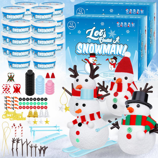 EOBOH 24 Pack Build a Snowman Kit, Christmas DIY Snowman Crafts for Kids Bulk, Snowman Kit Winter Decorations Indoor, Creative Kids Air Dry Clay Modeling Crafts Kit for Christmas Gifts Favor Supplies