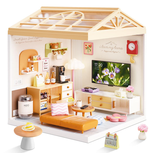 BeepZipp Modern Living Room DIY Miniature House Kit for Adults, 3D Dollhouse with LED Light & Dustproof Door, Stackable Connectable Display Case, Creative Gift for Home Decor Lovers Teens Women