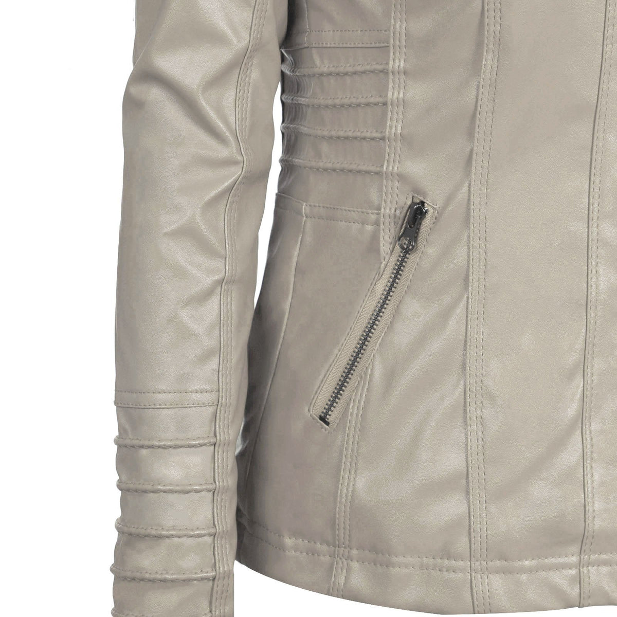 Springrain Women's Faux Leather Jacket Moto Biker Coat with Detachable Hood Motorcycle Jacket (Large, Apricot)