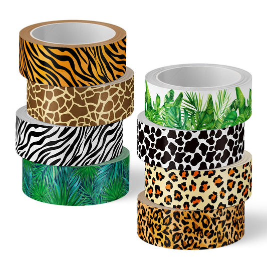 Whaline 8 Rolls Animal Prints Washi Tape Safari Jungle Decorative Masking Tape Set Leopard Cheetah Zebra Tiger Giraffe Greenery Wrapping Paper Tapes for Scrapbook Journal DIY Art Crafts