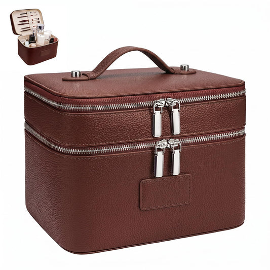 idoltimes Makeup Case, Large Capacity Leather Makeup Bag for Women,Large Capacity Waterproof Double Leather Cosmetic Case,Removable Compartment Travel Organizer