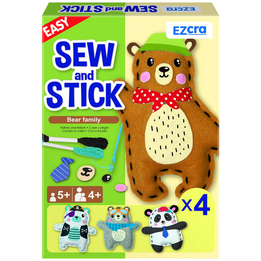 EZCRA Bear & Animal Sewing Kit for Kids Ages 4-8, No-Mess Felt Craft Projects, 4 Easy Beginner Learn-to-Sew Arts & Crafts for Boys and Girls