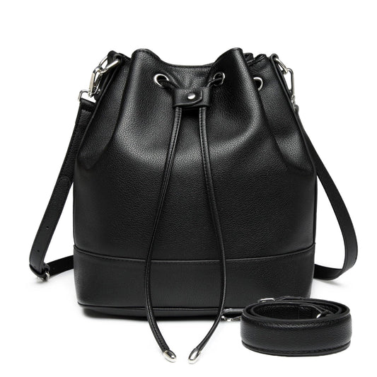 AFKOMST Leather Bucket Bags and Drawstring Crossbody Purse for Women Medium Tote and Hobo Handbags with 2 Shouder Straps