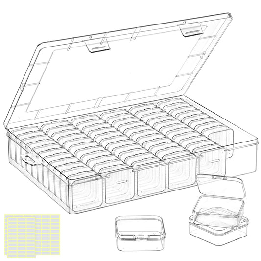 DILIBRA Large Bead Organizer Box, 66 Pcs Small Clear Storage Containers with Labels, Mini Bead Organizers and Storage Craft Case with Handle for Jewelry Bracelet Screws Seeds Diamonds Arts Small Parts