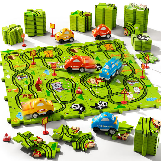 Beby Buty 64PCS Puzzle Race Track Car Set for Kids Boys, Floor Puzzle Tracks Car Toys for Boys Girls Ages 3-5 4-6, Toddler Toys Gifts for 3 4 5 Year Old, Ideal 3 4 5 6 Year Old Birthday Gifts