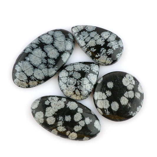 CRYSTALINES 5pcs, Natural Snowflake Obsidian Gemstone Cabochon, Wholesale Flatback Crystal for Jewelry Making, Polished Stones, Bulk Loose Supply, Artisan Crafts, Wire Wrapping, Gem Collection