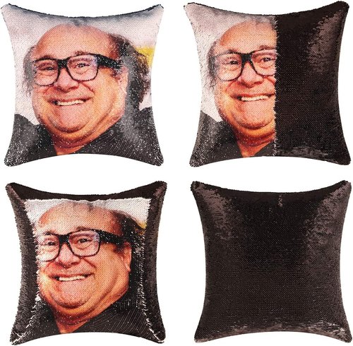 Danny Devito Sequin Throw Pillow Cover - Magic Reversible Design | 16x16 Inches Decorative Cushion
