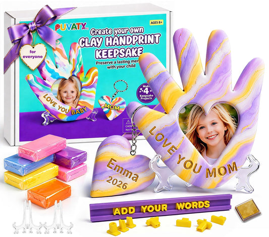 Clay Hand Casting Kit for Family Crafts – Oven Bake Polymer Clay Arts & Crafts, DIY Handprint Keepsake Frame for Kids Teens & Adults, Creative Projects for Everyone Gifts from Children, Ages 5-14