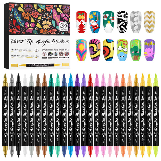 24 Colors Nail Art Markers Set, Kalolary 3D Nail Art Pens Double-headed Nail Point Graffiti Dotting Pen Quick-Drying Drawing Painting Liner Brush for DIY Nail Art Home & Salon Manicure Tools
