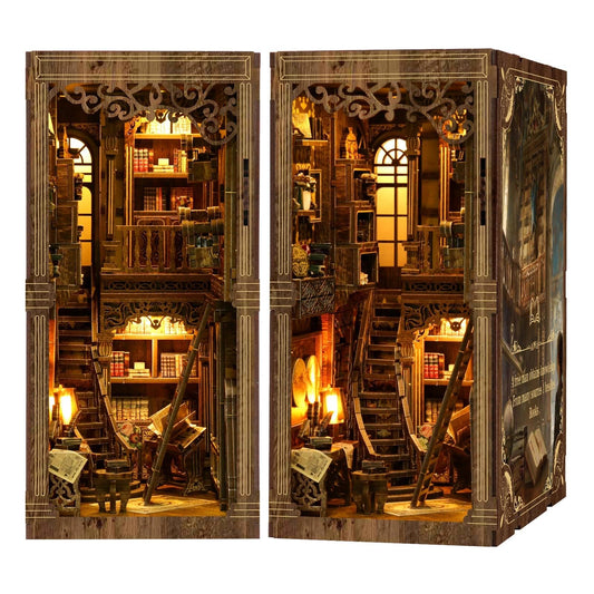 nestery Book Nook Kit - Miniature House Kit for Bookshelf Decor, Wooden DIY 3D Puzzles with LED Lampline & Dust Cover, Retro Bookstore Theme Miniatures, Creative Craft Gift for Adults & Book Lover