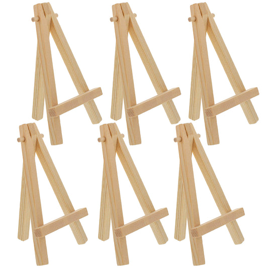 U.S. Art Supply 8" High Small Natural Wooden Easel (6 Pack), A-Frame Canvas Stand Tripod, Small Painting Easels - Tabletop Easel for Painting, Canvases, Student Crafts, Event Signs Photos
