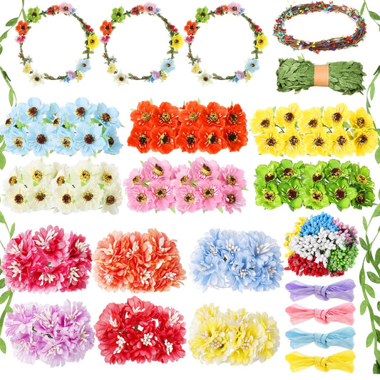 Suncalla 30 Sets Flower Crowns Making Kit, Make Your Own Flower Crown Wreath Garland Headbands and Bracelets Craft Kit Handmade DIY Floral Hair Accessories Gift for Women (Hibiscus)