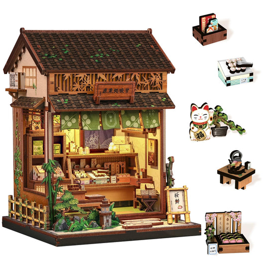 Endless Limit Book Nook Kit - DIY Miniature Japanese Wagashi Shop, 3D Wooden Puzzle Dollhouse with LED Lights, Tiny Bookend & Creative Bookshelf Decor, Craft Gift for Adults, Teens & Book Lovers