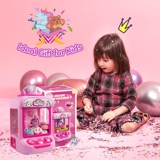 Mini Claw Machine for Kids - Unicorn Candy Grabber Vending Machine Toy with 20 Plush Prizes, Arcade Prize Dispenser Game, Girl Toys Age 3-8, Christmas Birthday Easter Gift