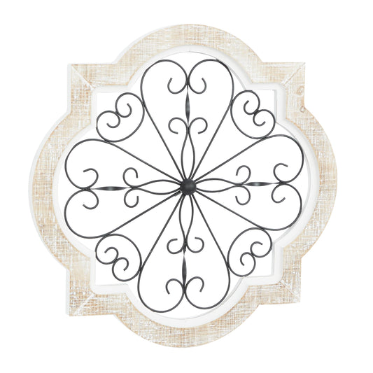 Deco 79 Wooden Scroll Home Wall Decor Wall Sculpture with Metal Scroll Work, Wall Art 22" x 1" x 22", White