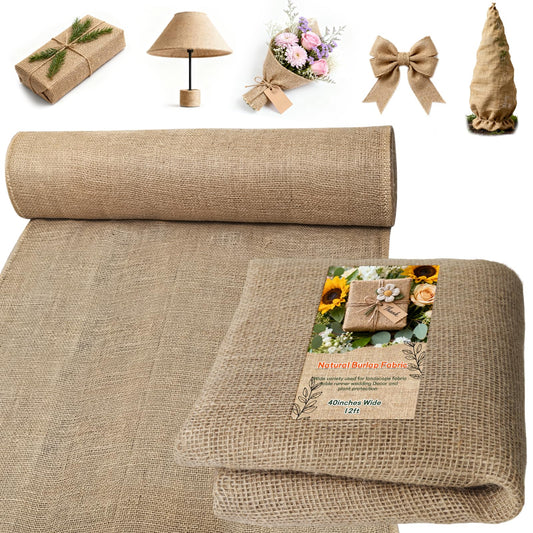 Czoynife Burlap Fabrics Roll Natural Jute Burlap Garden Tree Wrap Outdoor Weed Barrier DIY Fall Halloween Craft Winter Frost Plant Landscape Blankets Cloth for Plant Gardening Shrubs (40in*12ft)