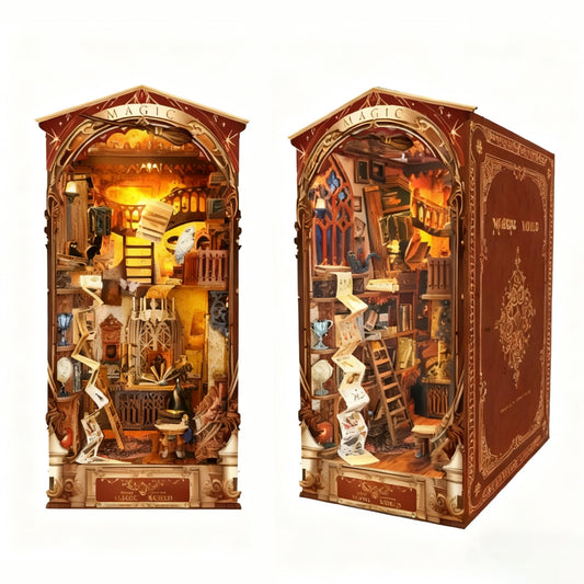 ZibbleZork Book Nook Kit, DIY Miniature Dollhouse Kit, 3D Wooden Puzzle for Adults and Teens, Booknook Bookshelf Decor Craft, Gifts for Women, Teens, and Puzzle Lovers (Magic World)