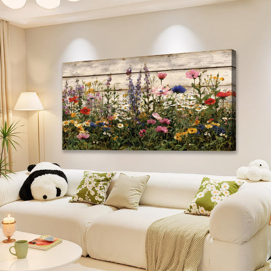 The Mode Art Watercolor Floral Botanical Prints Wood Grain Wildflower Pictures Wall Decor Colorful Plant Paintings Canvas Prints for Living Room Bedroom Office Home Decor Ready to Hang 20x40inch