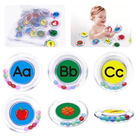 BeneSesqiu 26pcs Letters Floating Alphabet Bath Toys Ring, Mold Free Bathtub Toys Water Pool Toys Set with Mesh Bag for Kids Babies Toddlers Ages 2 3 4 - Preschool ABC Learning Educational Gifts