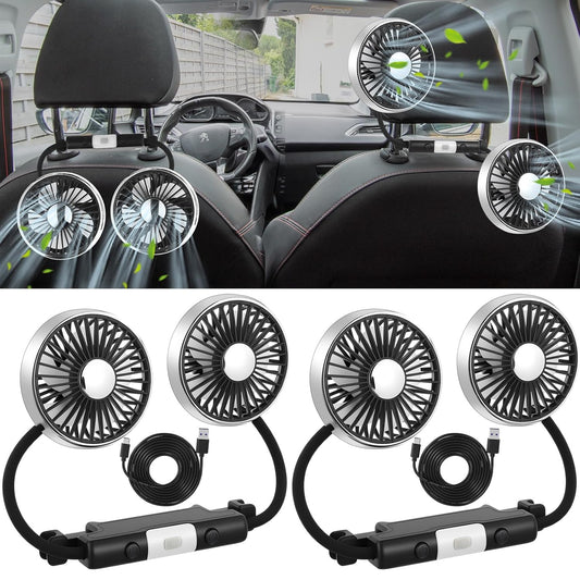 2 360 DaisyInner Pcs Car Fan for Backseat Dual Backseat Cooling Degree Rotatable Seat Fans with LED Light USB Car Rear