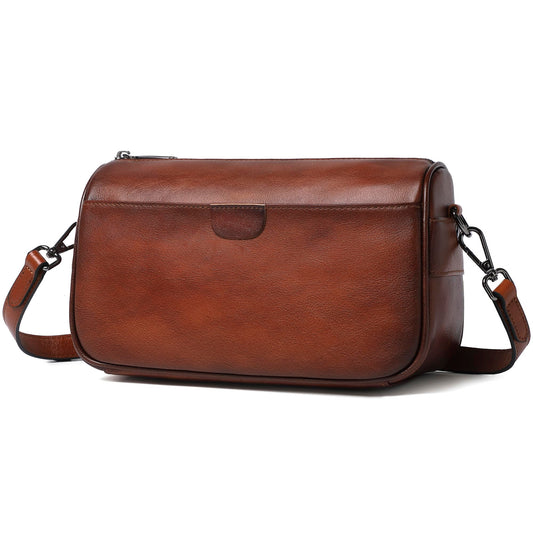 Genuine Leather Crossbody Purses Bag for Women,Travel Casual Handbag Bag, Small Shoulder Cross body Purse with Two Adjustable Straps(Brown)