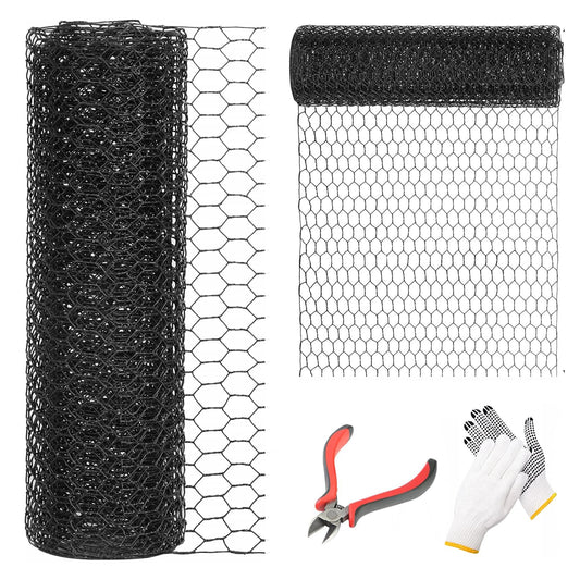DOLEMODUO 12'' x 50' Black Chicken Wire Fencing, 1 inch Chicken Wire and 19 Gauge Poultry Netting, Garden Mesh Fence Roll for Floral Arrangements/Crafts/Farm/Livestock/Pet Protection