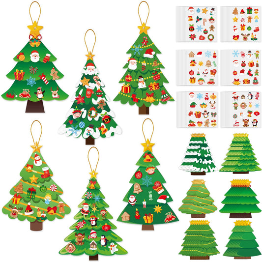JULBEAR 54 Pcs Christmas Tree Crafts for Kids, DIY Xmas Tree Hanging Ornaments with Stickers Kits for Home Classroom Game Activities Party Favors Holiday Decoration Making