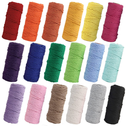 PHUNTTEK Macrame Cord 2mm x 590 Yards 18 Rolls Natural Cotton Cord 3 Stands Jute Twine String Soft Rope Assorted Colored Yarns for DIY Knitting Knotting Craft Macrame Project Supplies
