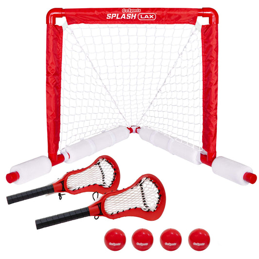 GoSports Lacrosse Floating Pool Goal Set - Includes Water Goal, 2 Sticks and 4 Soft Balls, Red