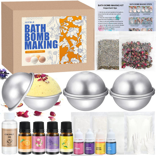 JUYRLE Bath Bomb Making Kit- DIY Bath Bomb Kit for Women, Make Your Own Bath Bombs, Bath Bomb Craft Kits with Bath Bomb Molds, Soap Making Kits, Bath Bomb Making Supplies Gifts for Girls Women