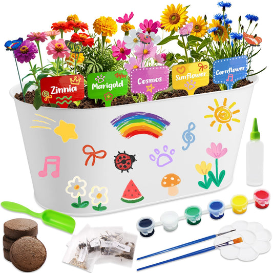 Paint & Plant Kids Gardening Set with 5 Flower Seeds, Arts and Crafts for Kids Ages 4-12, Science STEM Toys for Toddler Education, Birthday Gifts Ideas for Girls & Boys 4 5 6 7 8 9 10 11 12 Year Old