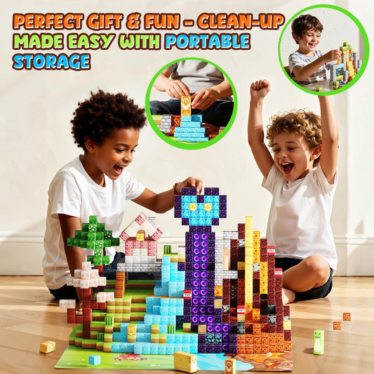 Belveora Magnetic Building Blocks - 154 PCS Large 1 Inch Magnet Cubes, STEM Construction Set for Kids Ages 3 4 5 6 7 8 9 10, Sensory Montessori Toys for Boys & Girls Easter/Christmas/Birthday Gift