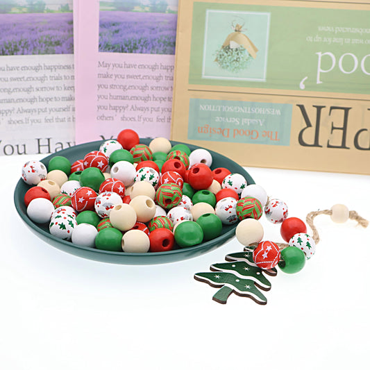 140PCS Wooden Beads Red Green White for Crafts Round Spacer Loose Wooden Bead Colored Natural for DIY Craft Home Holiday Party Festival Decoration (16mm) YIGUANXIN