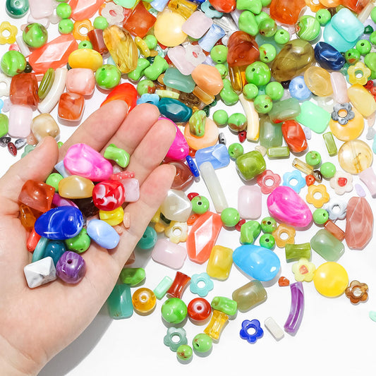 Mixed Bulk Acrylic Beads for Crafts, Large Hole Hair Beads for Jewelry Making, Colorful Unique Shaped Big Beads for Bracelets Earrings Necklace, Macrame Beads with Large Holes, 5-31mm, One Pounds
