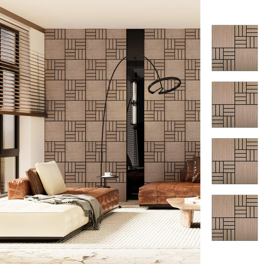 ARMURO 4 Packs Acoustic Wall Panels - Self-Adhesive 3D Wood Slat Wall Panel- Peel and Stick Sound Absorbing Panels for Noise Reducing - Feature Wall Decor for Home & Office