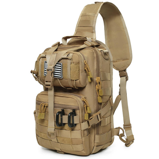 Lemubeane Tactical Sling Bag Backpack Military Rover Shoulder Sling Pack EDC Molle Assault Range Bag Crossbody Chest Pack (Coyote)