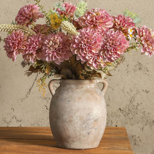 Dobbyby Ceramic Flower Vase 7.6 inch Farmhouse Rustic Vase Decorative Pottery Terracotta Vases for Home Decor Table Mantle Fireplace Living Room Bathroom Wedding Centerpiece (Whitewashed)