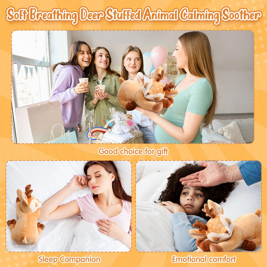 HyDren Breathing Stuffed Animal Soothing Deer Anxiety Stuffed Animal, Soft Anxiety Plush Toys with Music Lights and Realistic Breathing Motion for Adults Kids Sleep Relaxation Holiday Birthday Gifts