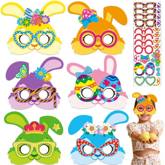 Kepeel 24 Packs Easter Bunny Mask Craft Kit, Make Your Own Easter DIY Art Bunny Mask Crafts Rabbit Spring Easter Classroom Game Activities Project Party Decorations Favors Gift
