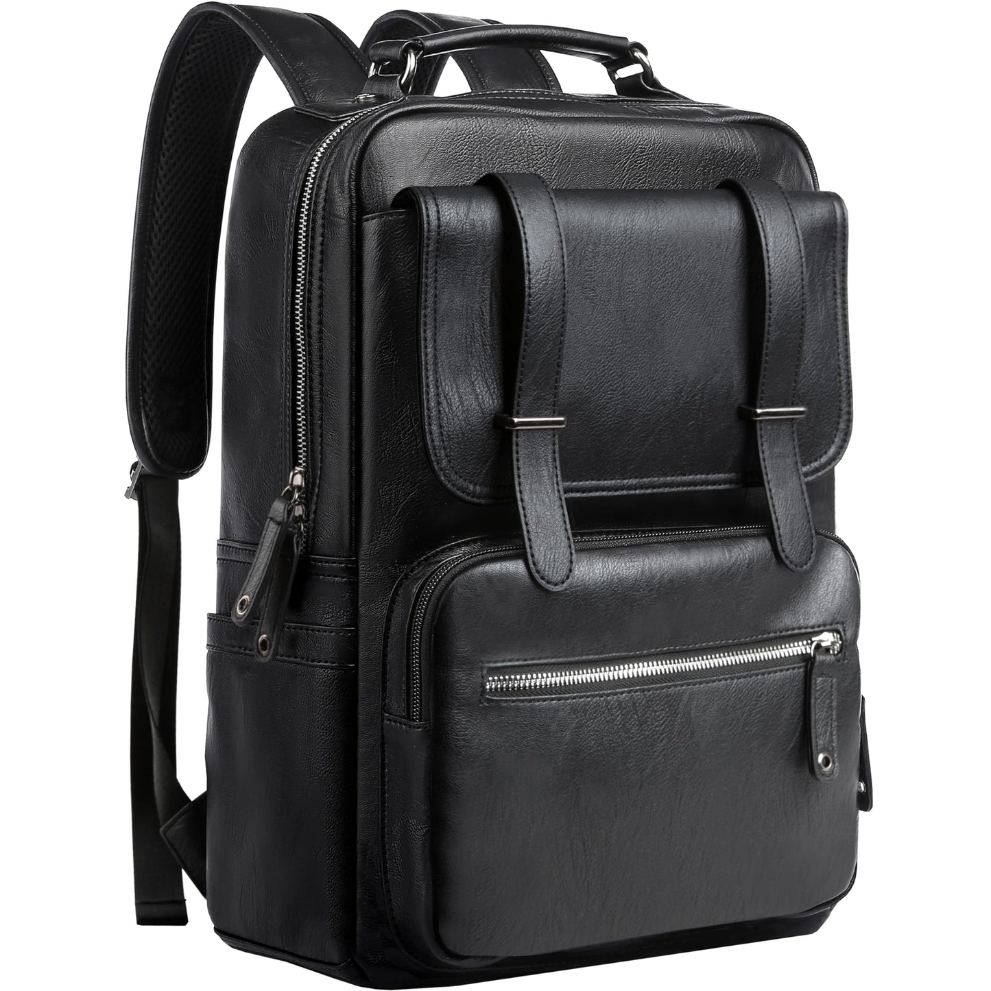 MATE ELAN Leather Backpack Laptop 15.6 inch Lightweight Retro Business College Casual Travel Overnight Daypack Work backpack black Gift