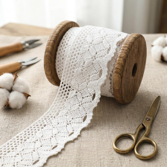 White Lace Ribbon 11 Yards Cotton Lace Trim Crochet Sewing Lace for Crafts, Gift Package Wrapping, Bridal Wedding Decoration, Scrapbooking Supplies