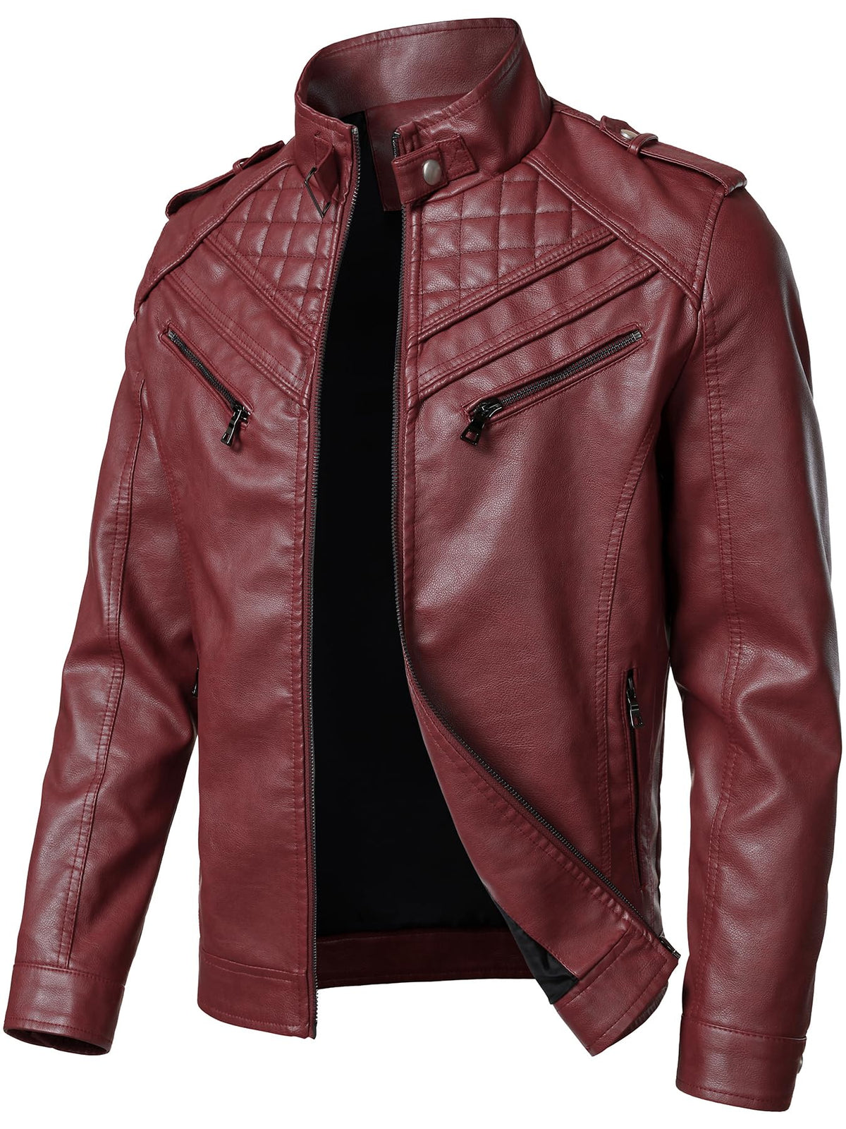 HOOD CREW Men’s Faux Leather Jackets Vintage Biker Motorcycle Jacket for Men Red M