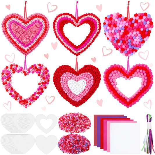 Jetec 24 Sets Mothers Day Gift Heart Paper Craft Kits Galentines Hanging Ornaments Craft Kit with Pom Poms Tissue Wreath DIY for Home Party Favors(Paper,Beads, Balls)