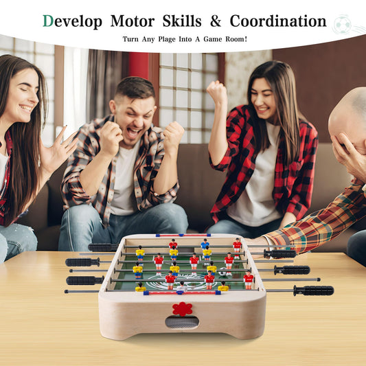 Miosea 28 Inch Tabletop Foosball Table, Portable Wooden Soccer Game Set with Non-Slip Base, Ergonomic Handles for Kids and Adults, Indoor Family Game Night & Birthday Gift