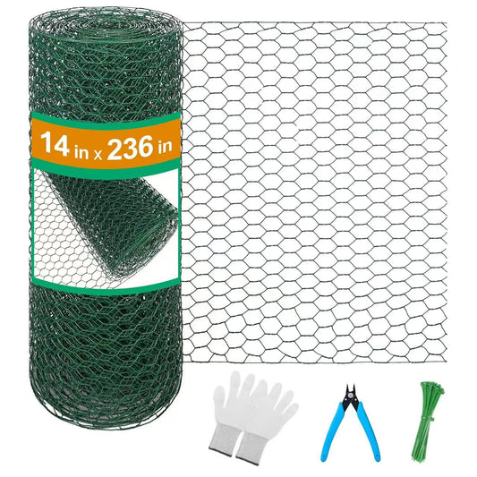 ROERLIEN 14 in×236 in Floral Wire Netting,Green Coated Floral Chicken Wire for Floral Arrangements,Garden Fencing,Protect Plant and Poultry,Decorate Flower Arch and DIY Craft. (14 in×236 in)