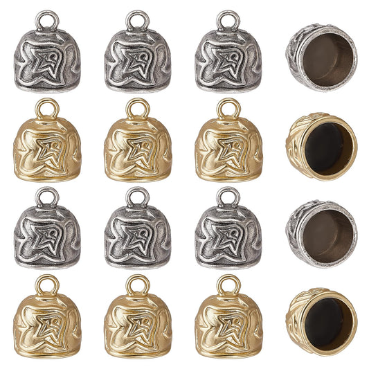 CHGCRAFT 16Pcs 2 Colors Metal Cord Ends Caps Tibetan Style End Caps with Loop Gold Silver Tassels Cap for Jewelry Makings DIY Crafts