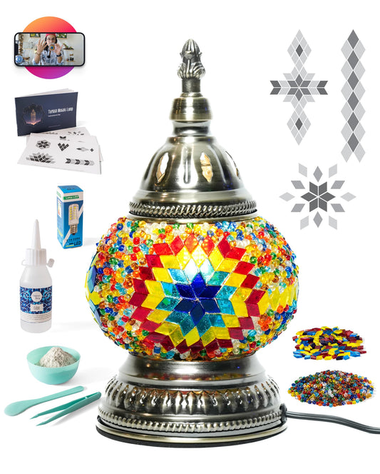 KRAFTSTORIES DIY Turkish Mosaic Lamp Kit – Create Your Own Colorful Glass Table Lamp | Handmade Arts & Crafts Kit for Adults | Moroccan Boho Unique Gift Idea, Includes All Materials (Multicolor)