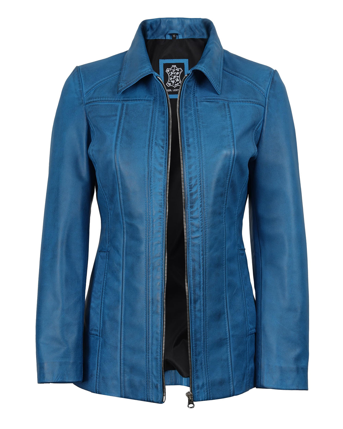 Decrum Leather Jackets for Women - Women Leather Jacket | [1332075] Marsha Blue Wax, XL